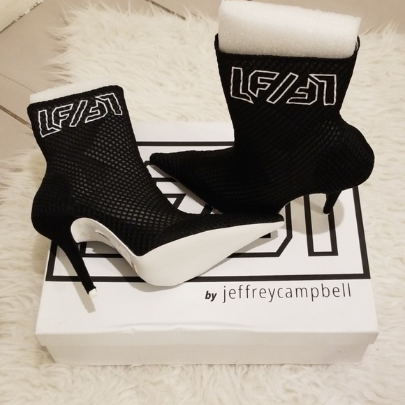 💕JEFFREY CAMBELL x LF THE BRAND💕 Vedette Nesh Ankle Boots Black Logo 8 NWT - Picture 7 of 8